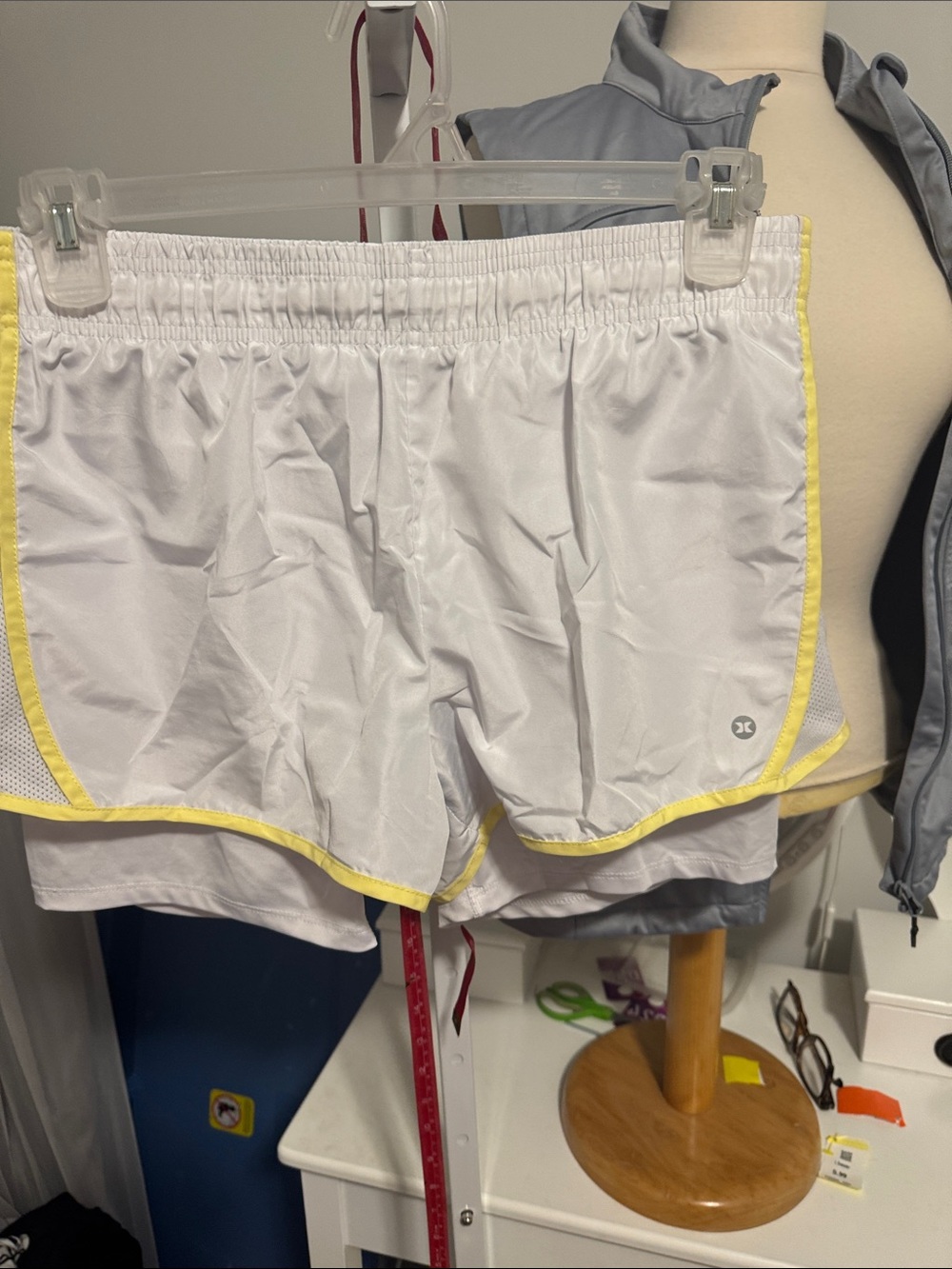 RBX White Athletic Shorts with Yellow Trim